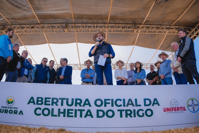 Vice-governador discursa na cerimônia de abertura oficial da colheita do trigo em Cruz Alta