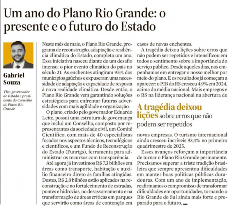 Artigo publicado no jornal Zero Hora do dia 30 de maio de 2025