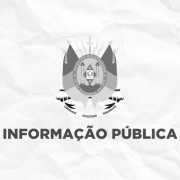 Card com fundo branco em textura de papel amassado. Ao centro, aparece o bras&atilde;o do Estado do Rio Grande do Sul em tons de cinza, com espadas e canh&otilde;es estilizados ao fundo. Abaixo do bras&atilde;o, em destaque, est&aacute; a frase "INFORMA&Ccedil;&Atilde;O P&Uacute;BLICA" em letras mai&uacute;sculas, pretas e em negrito. A composi&ccedil;&atilde;o &eacute; minimalista, com bastante espa&ccedil;o em branco ao redor dos elementos centrais.